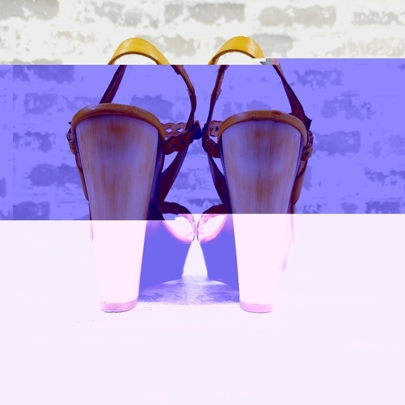 Naya Yellow & Brown Strap Open Toe High Heels Wedges Sandals V634 - Picture 12 of 14